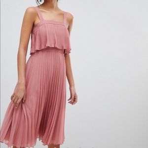 ASOS pink pleated midi dress